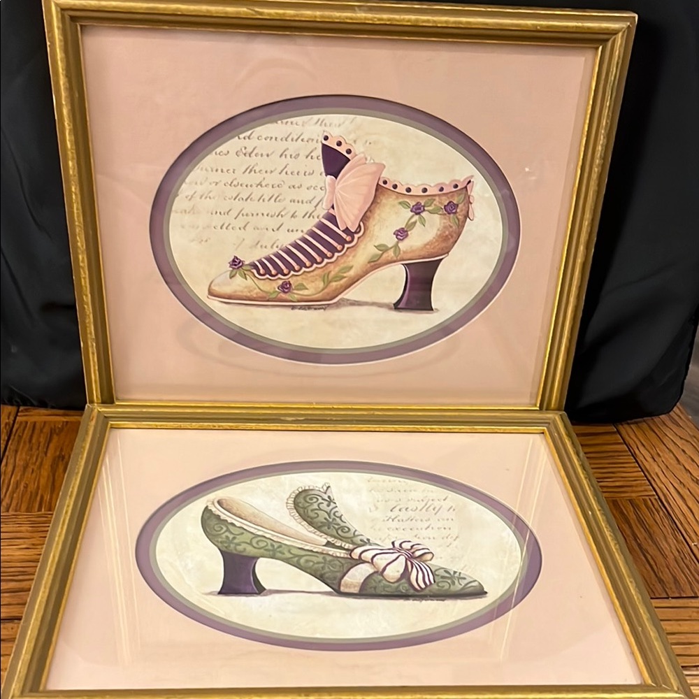 Home Interiors Vintage Shoe Art in Gold and Purple Frame
